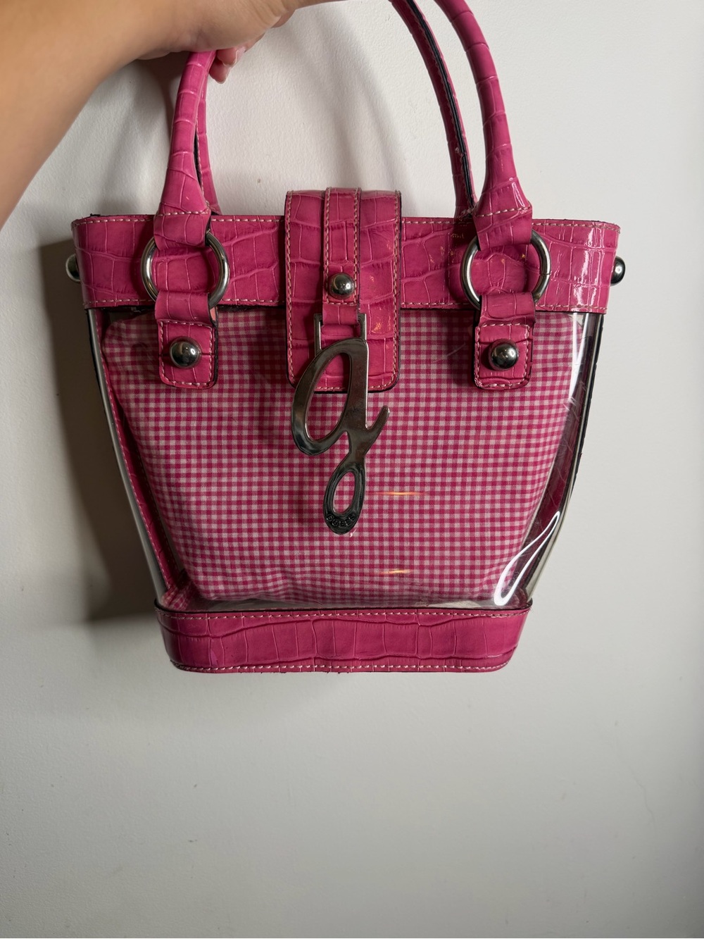 Y2K Guess Hot Pink Clear Tote handbag
